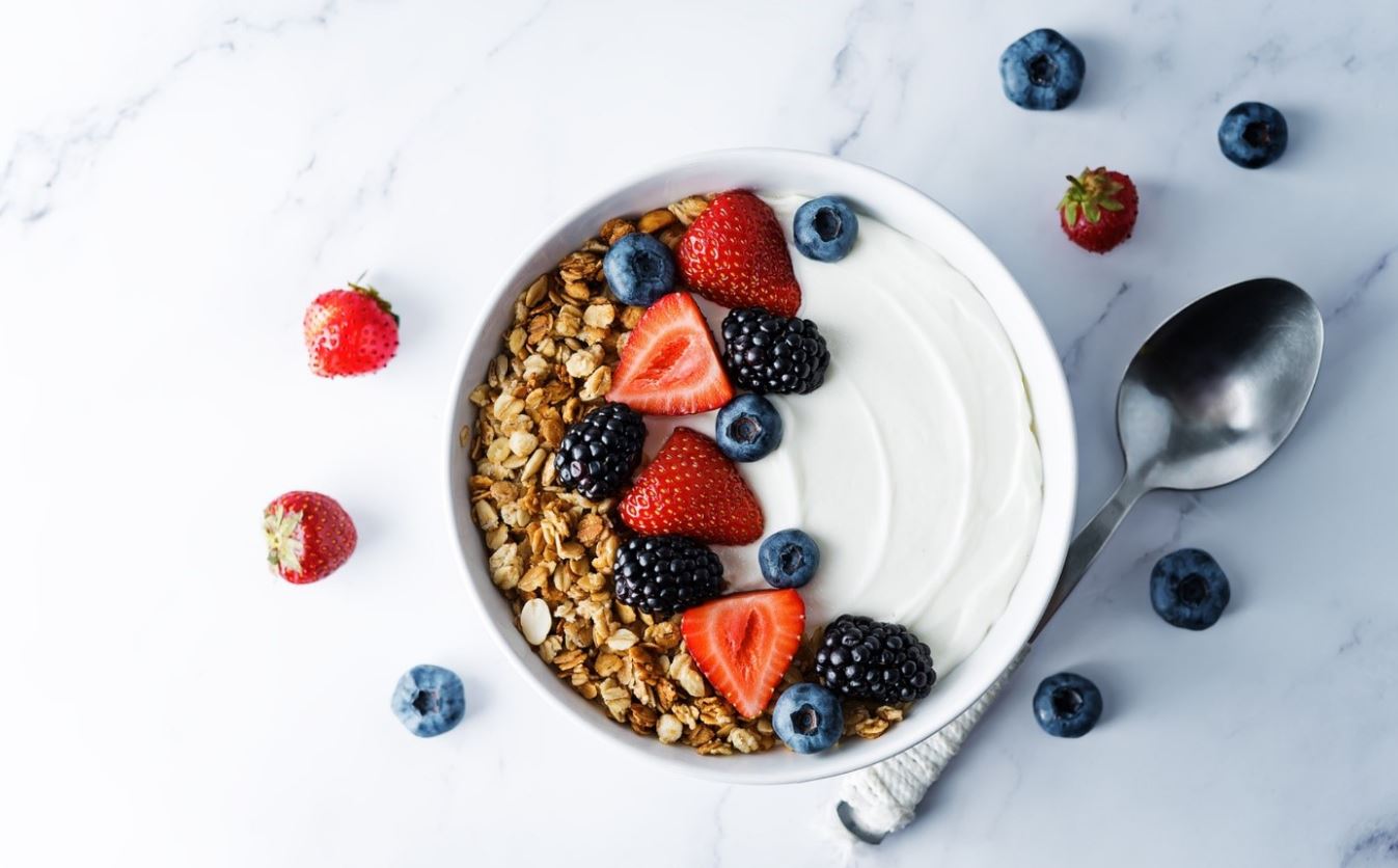 Fresh dairy in a bowl with berries