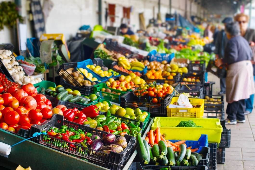 fruits and vegetables at a market