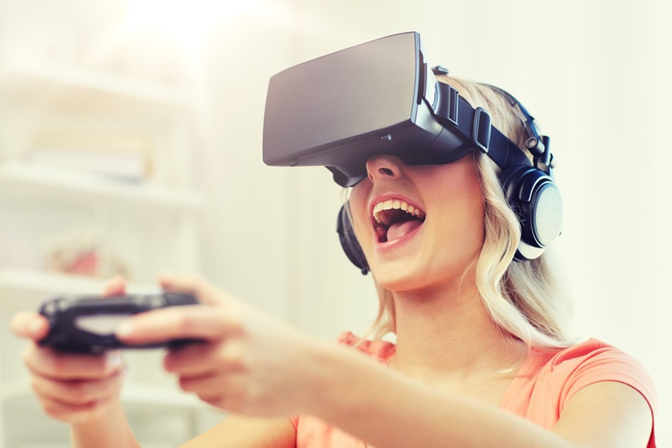 Woman using virtual reality glasses