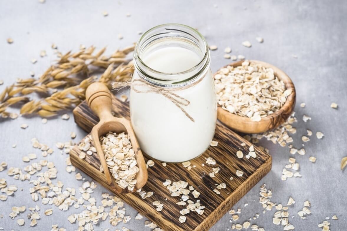 cup of milk with oats on a serving dish