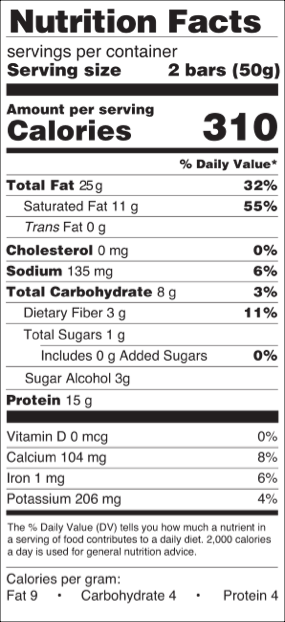 Keto On-the-Go Keto Mini Bars Ingredients Panel