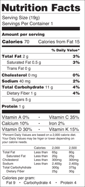 Plant Forward Cereal Bar for Toddlers Ingredients Panel