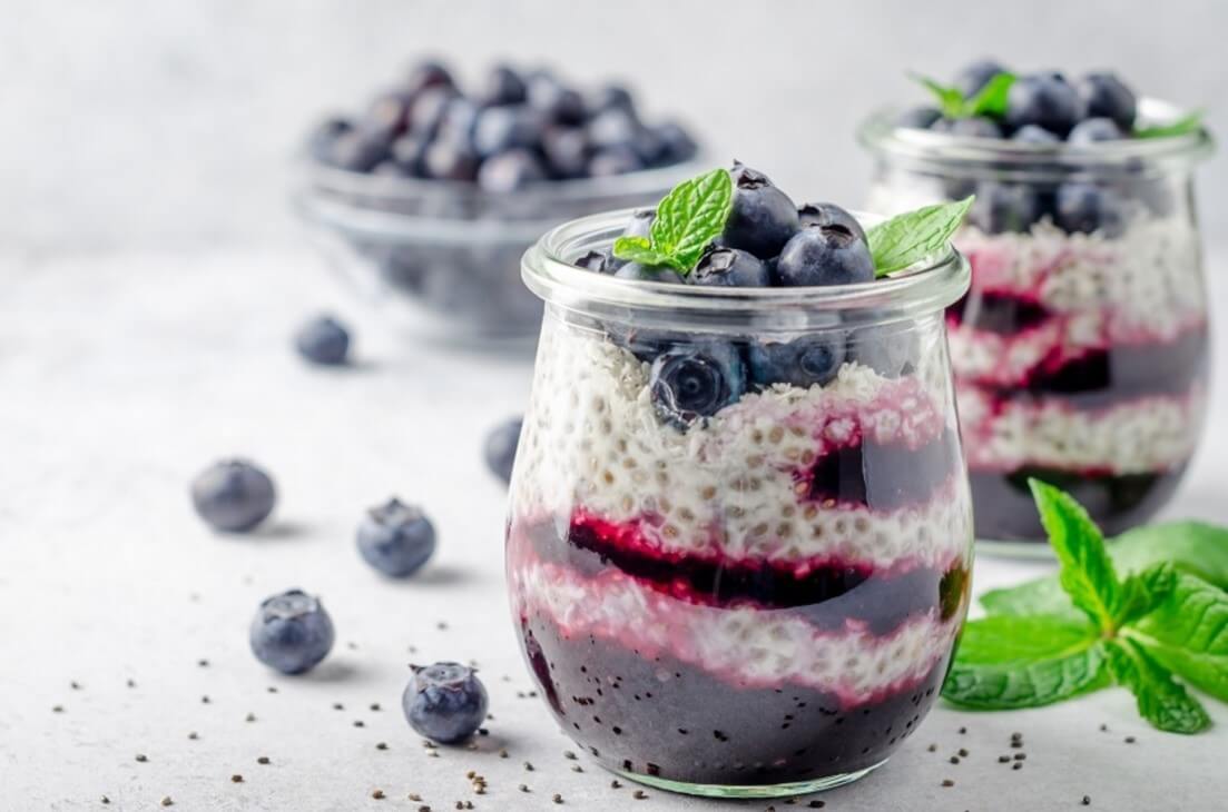 yogurt with blueberry in cups