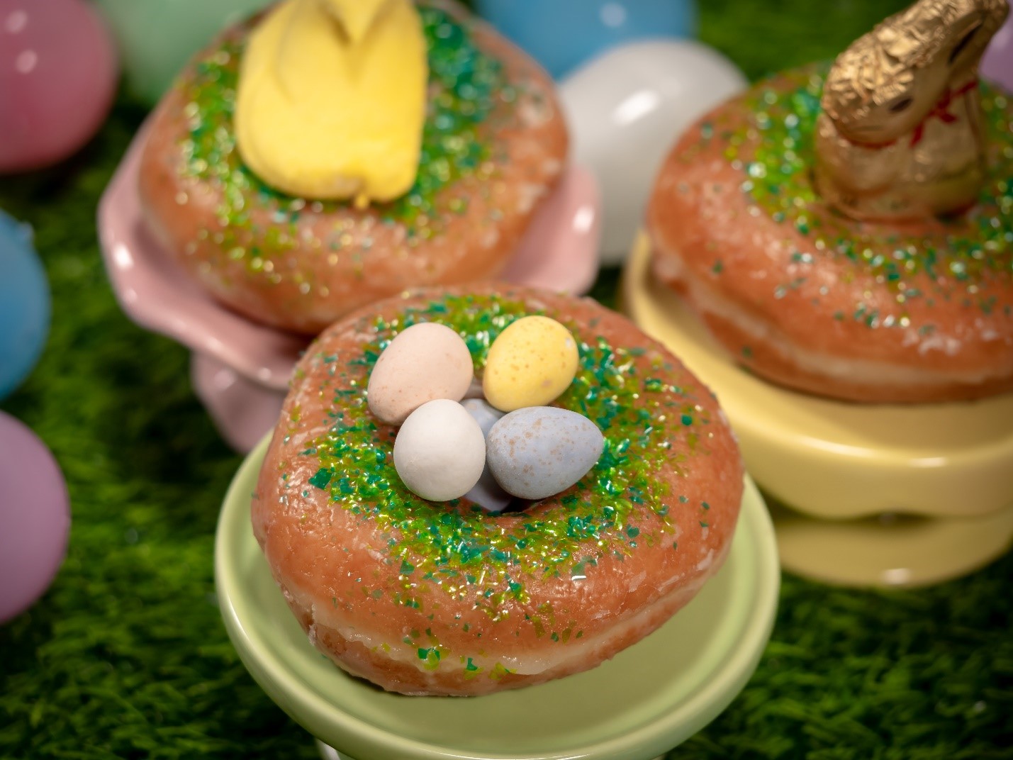 donuts with mini candy eggs on top