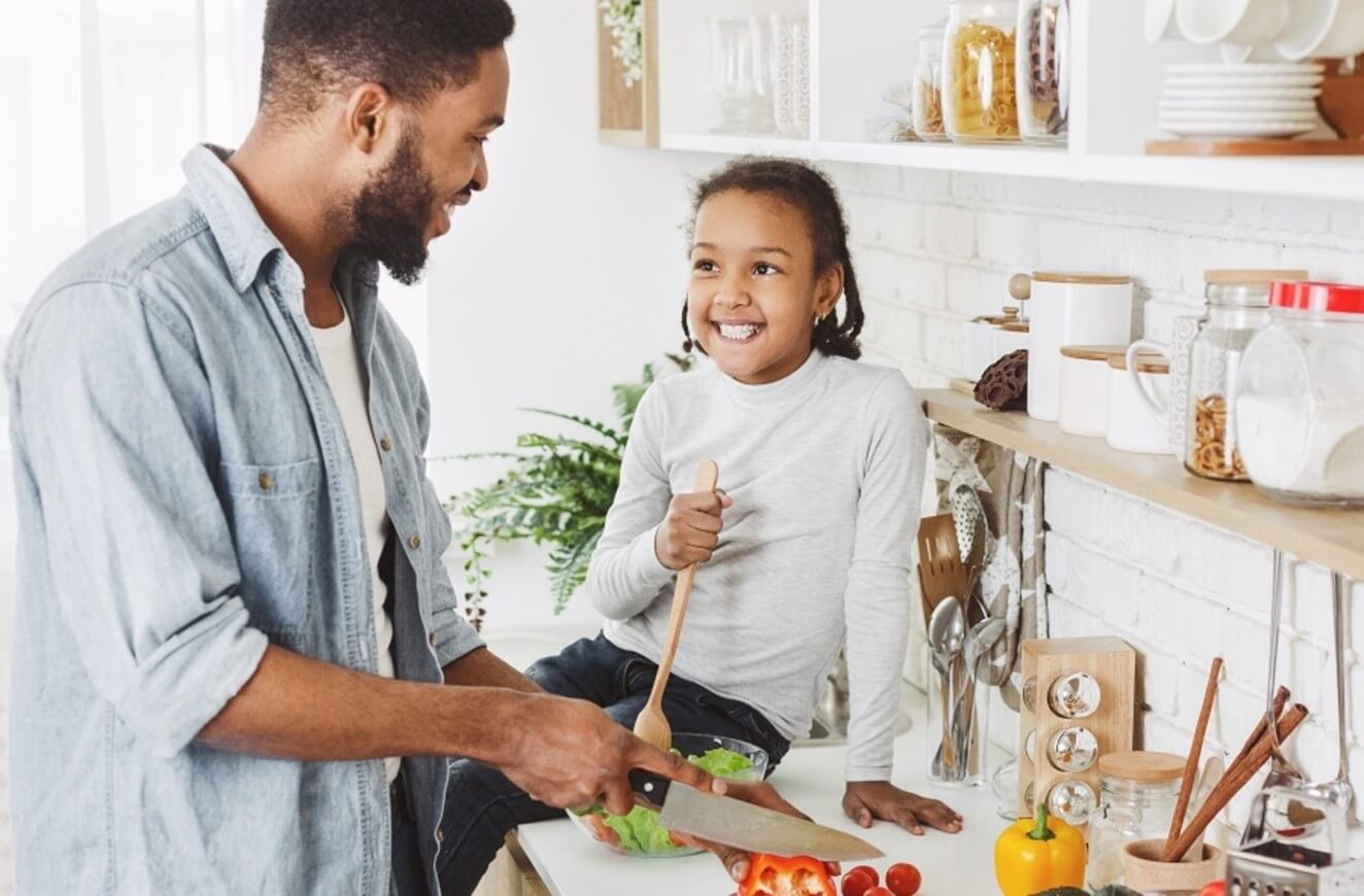 dad and daughter cooking