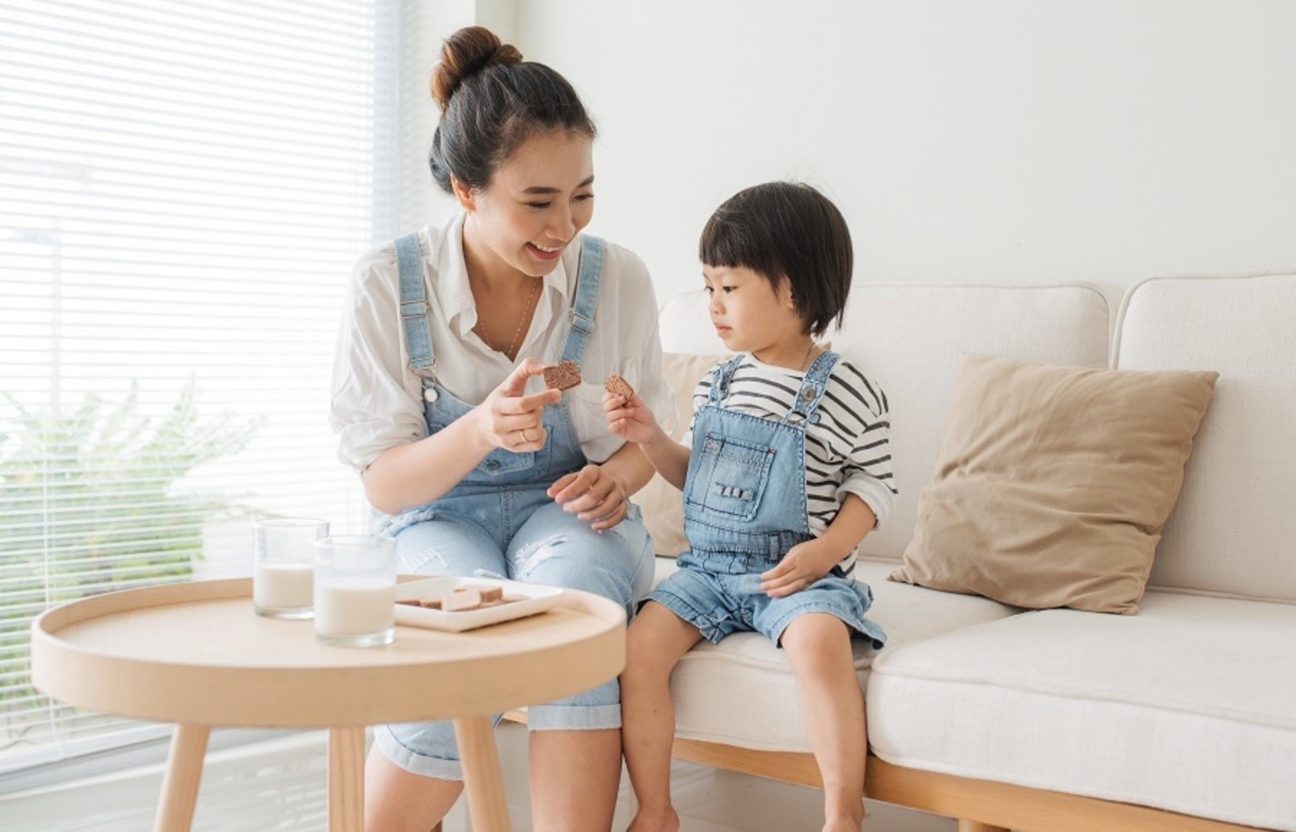 mom and son drinking milk