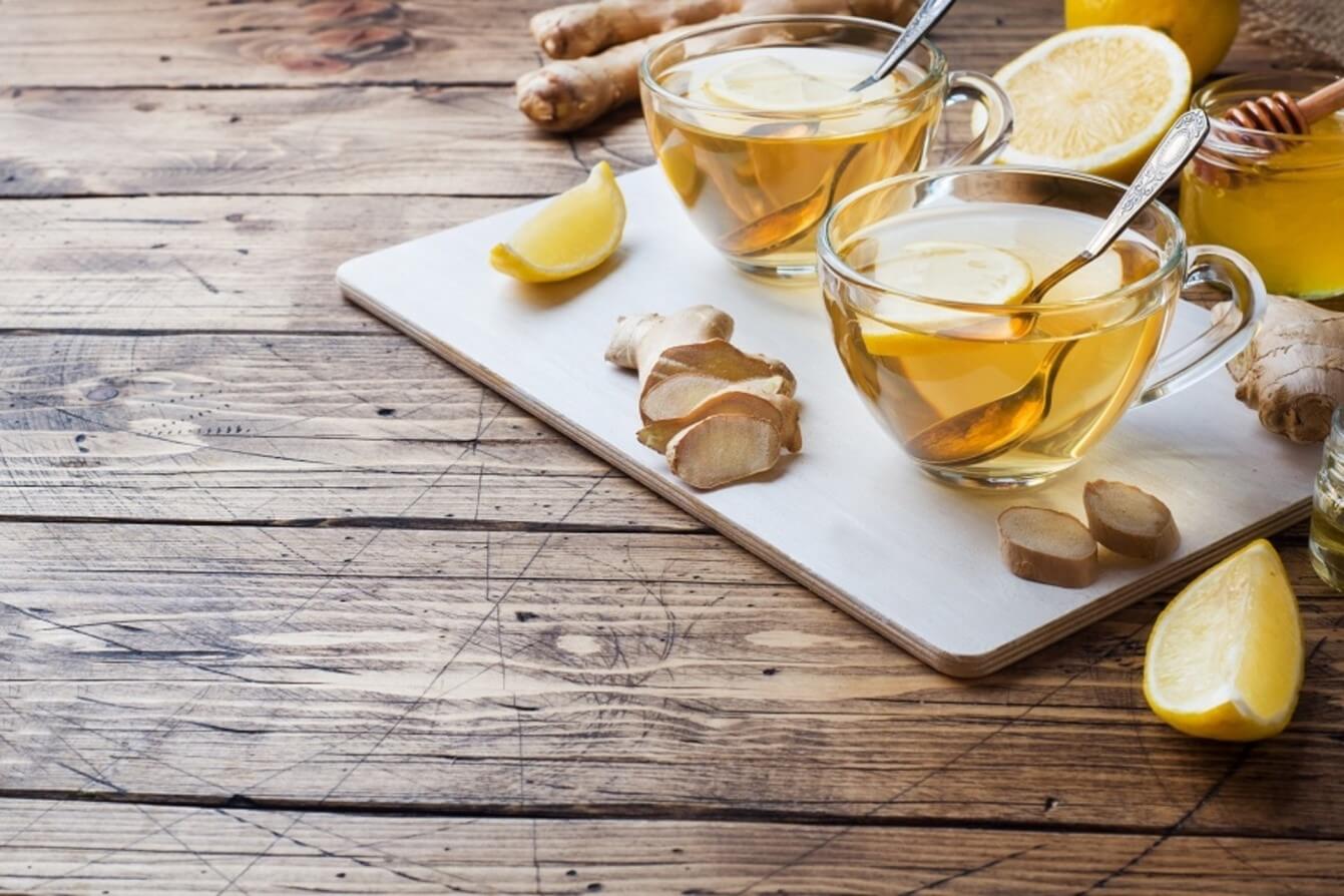 cup with lemon honey and ginger