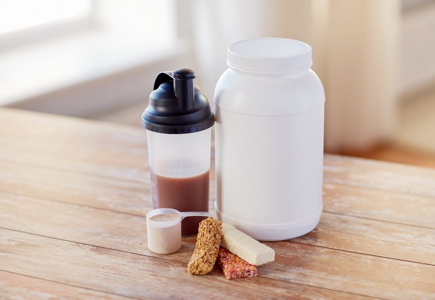 protein shake and bars