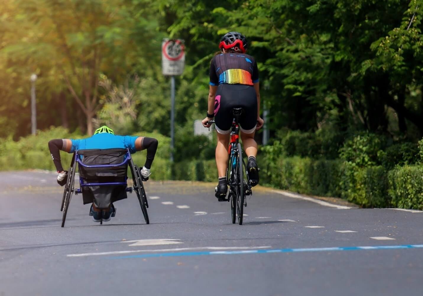 two people biking