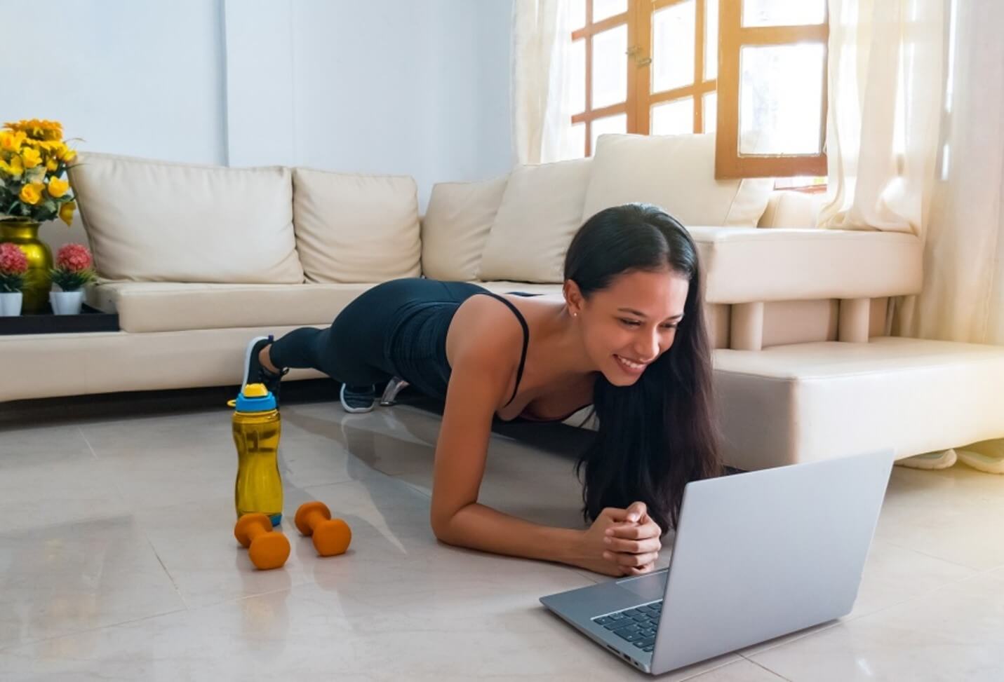 woman working out at home