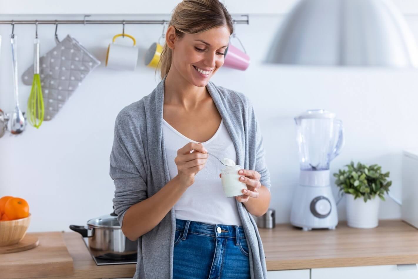 girl eating yogurt