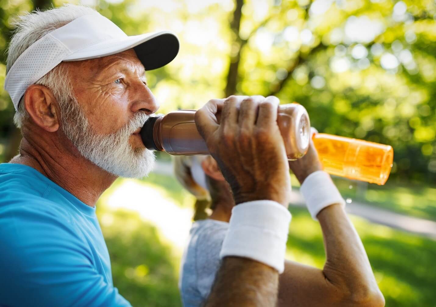 man drinking water