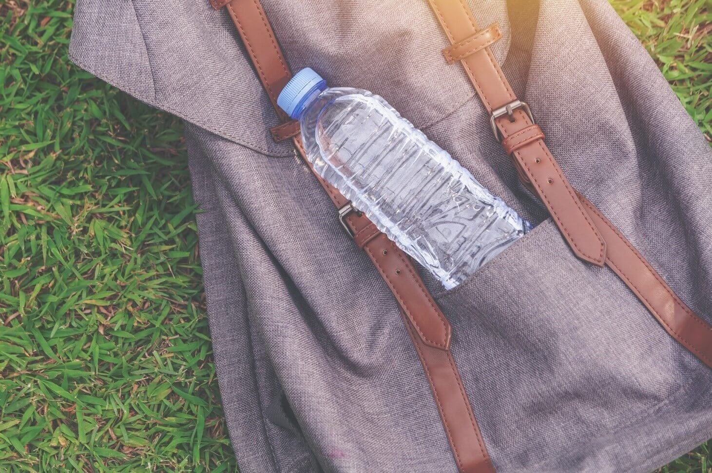 water bottle on backpack