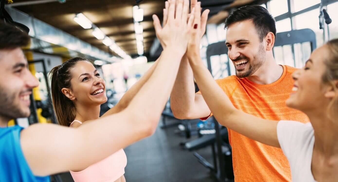 group high fiving