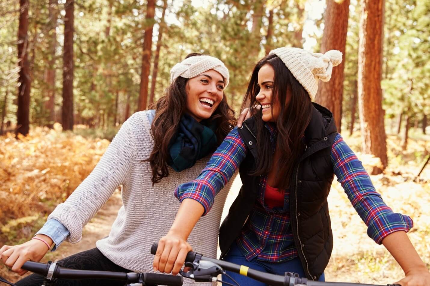 two friends biking