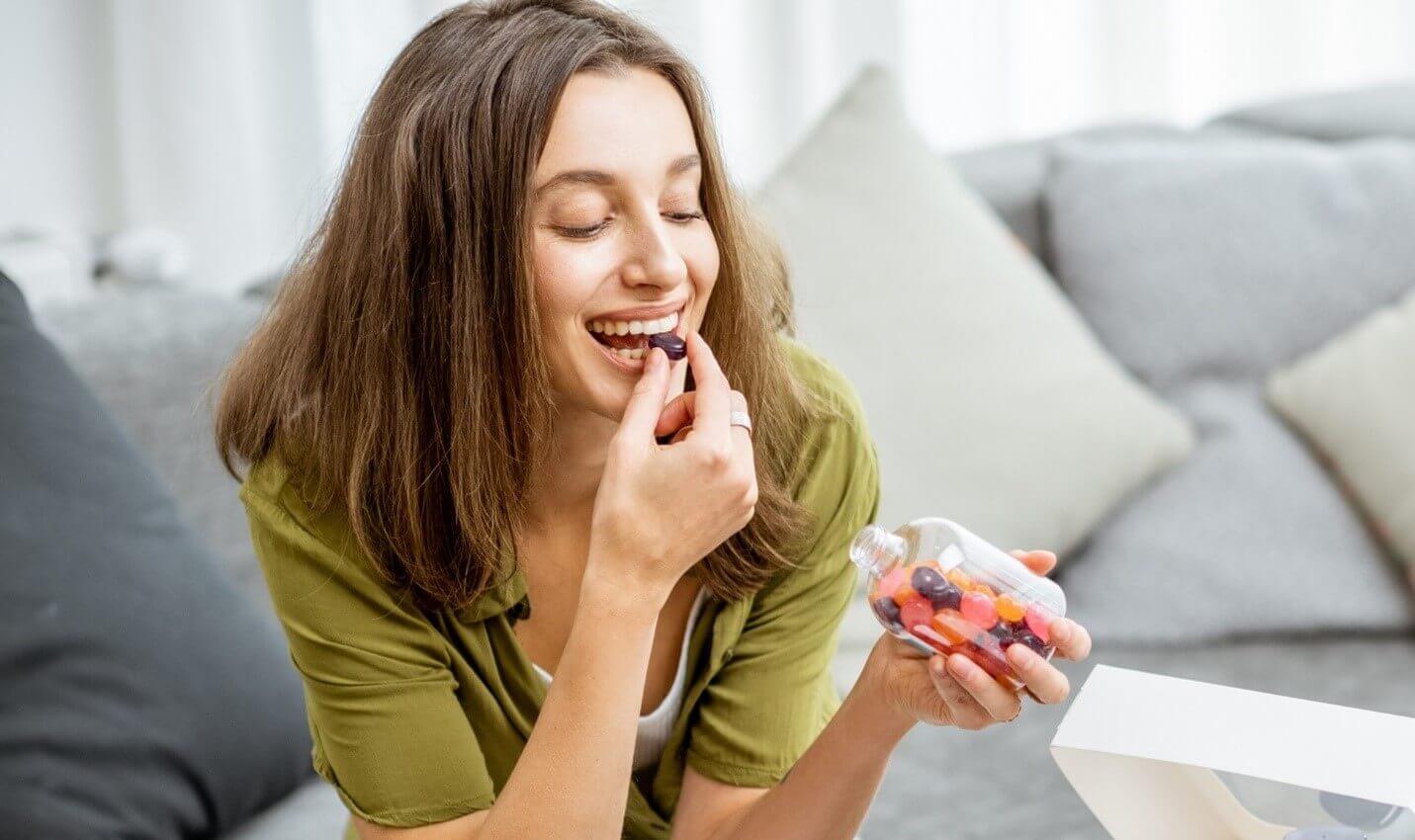 woman holding supplement