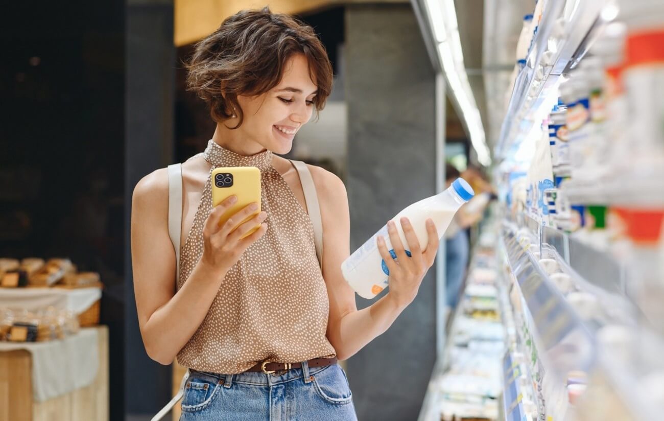 woman looking at milk