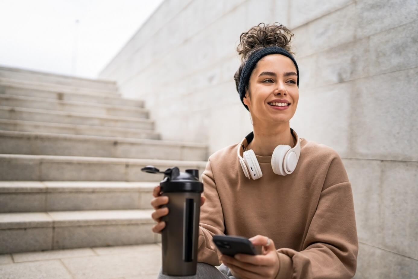 woman with protein shake