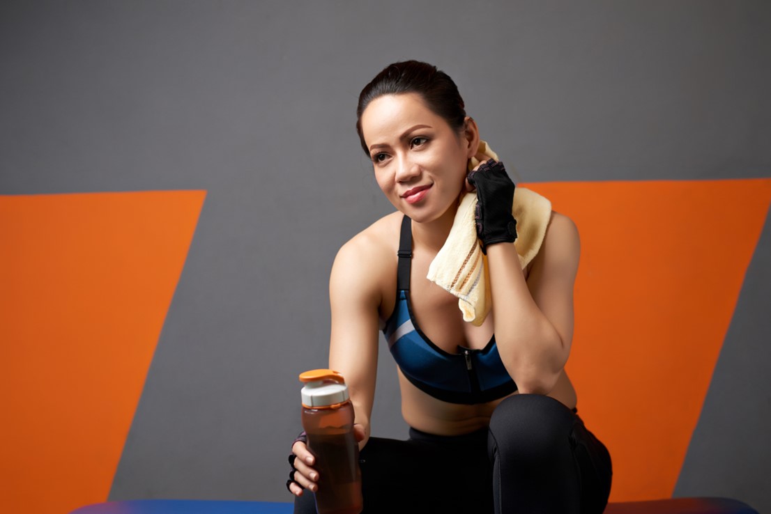 woman with protein shake