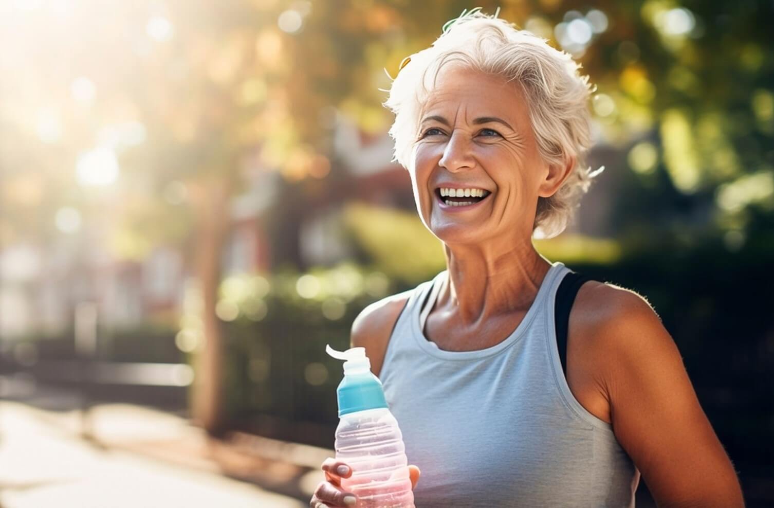 senior woman drinking water