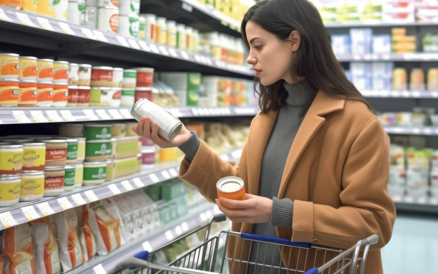 woman looking at drink in store