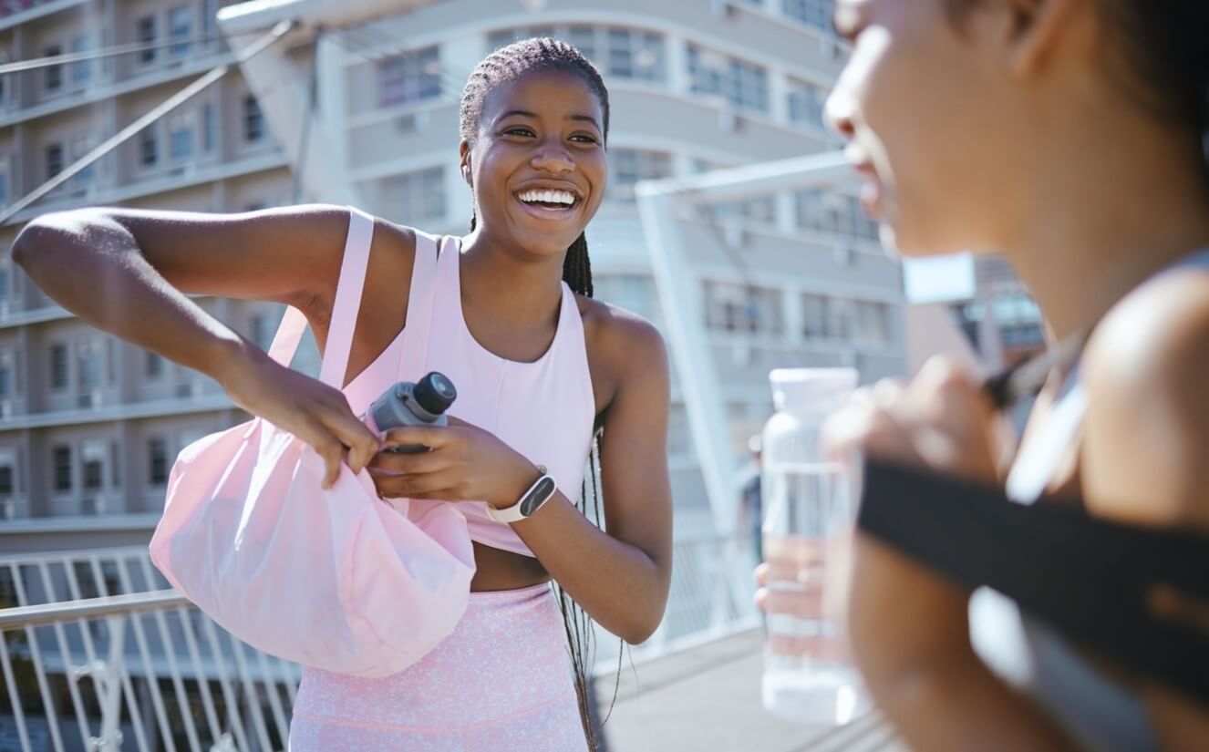 woman after workout with bag