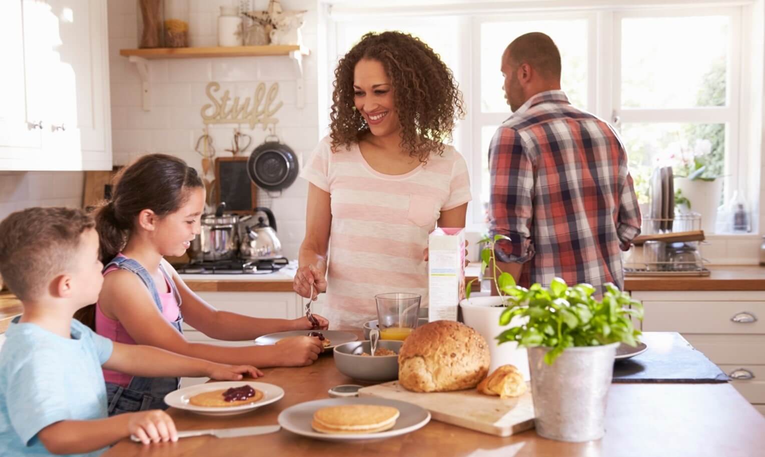 family eating pancakes