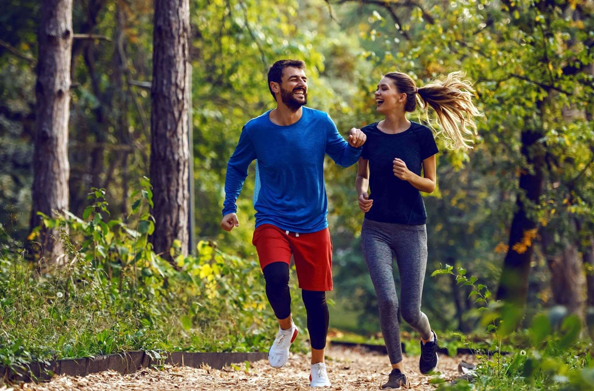 man and woman running