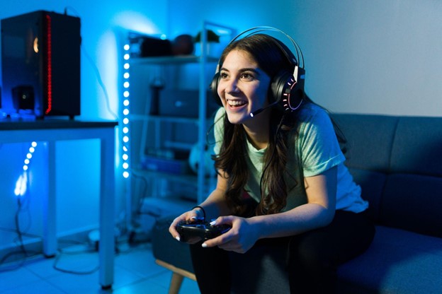 girl playing video game