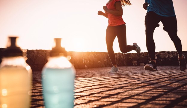 two people running