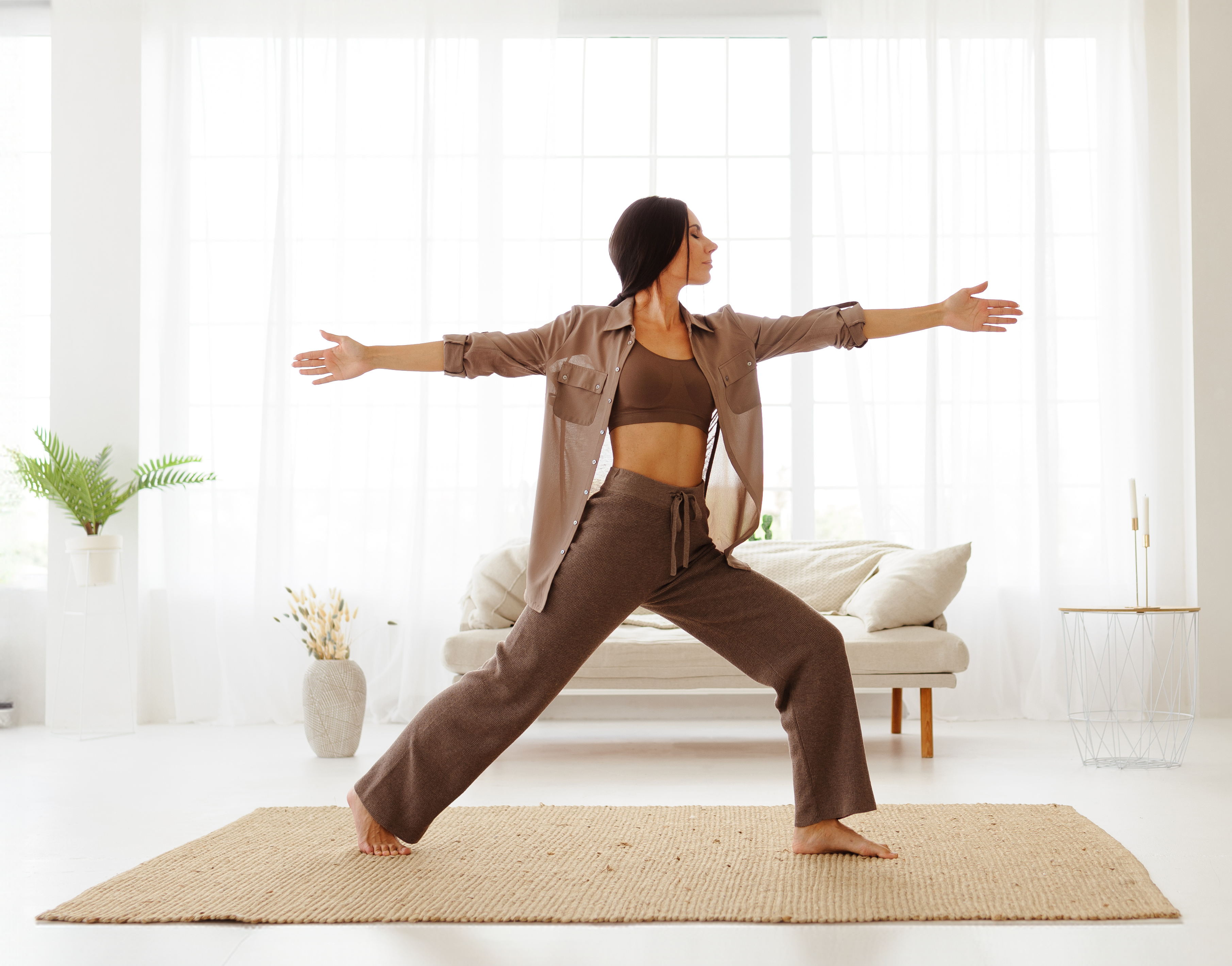 woman doing warrior pose
