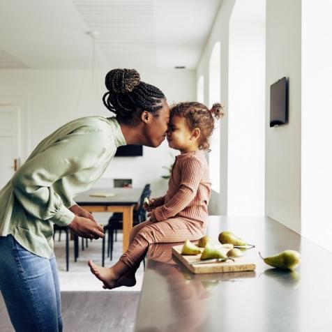 mom and child in kitchen