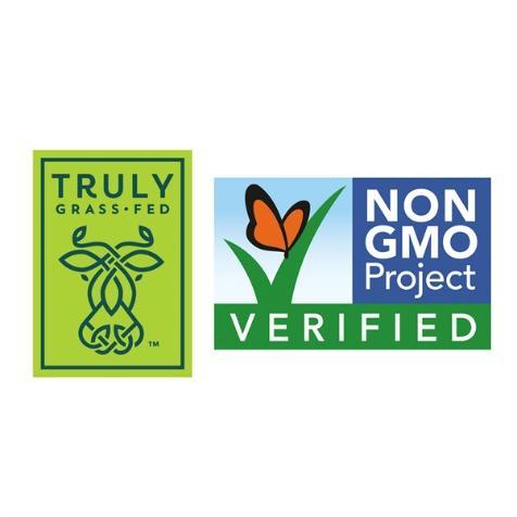 Truly Grass Fed logo | Non GMO project verified logo
