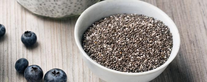 bowl of chia seeds on table