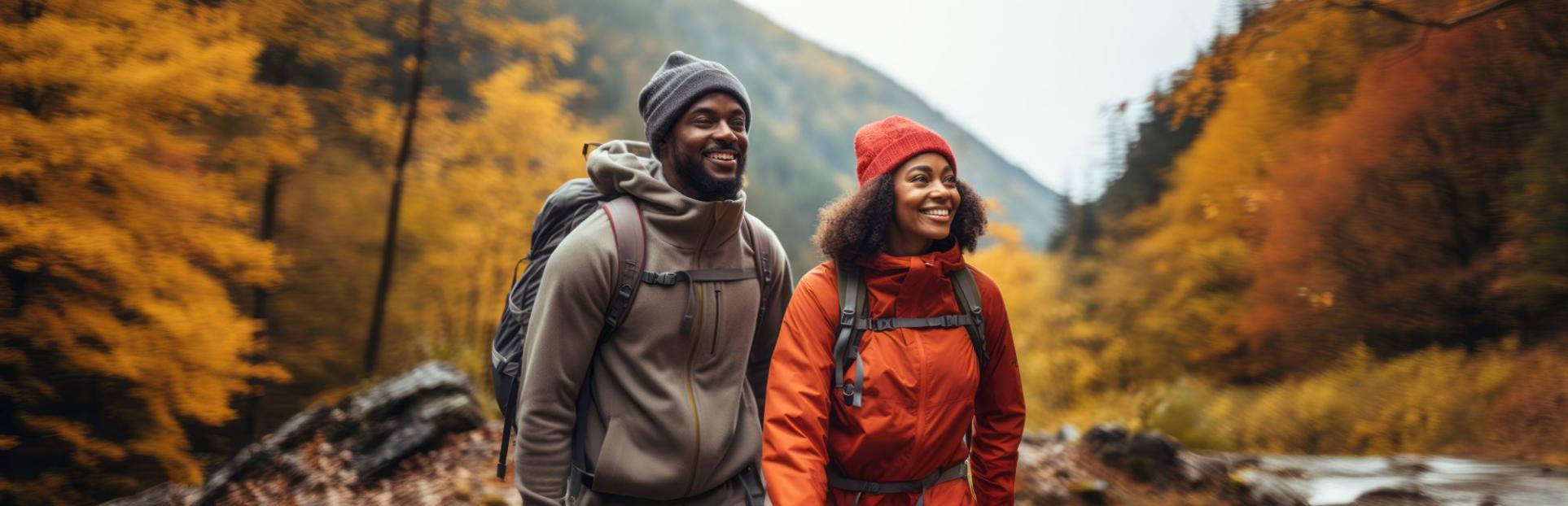 man and woman hiking
