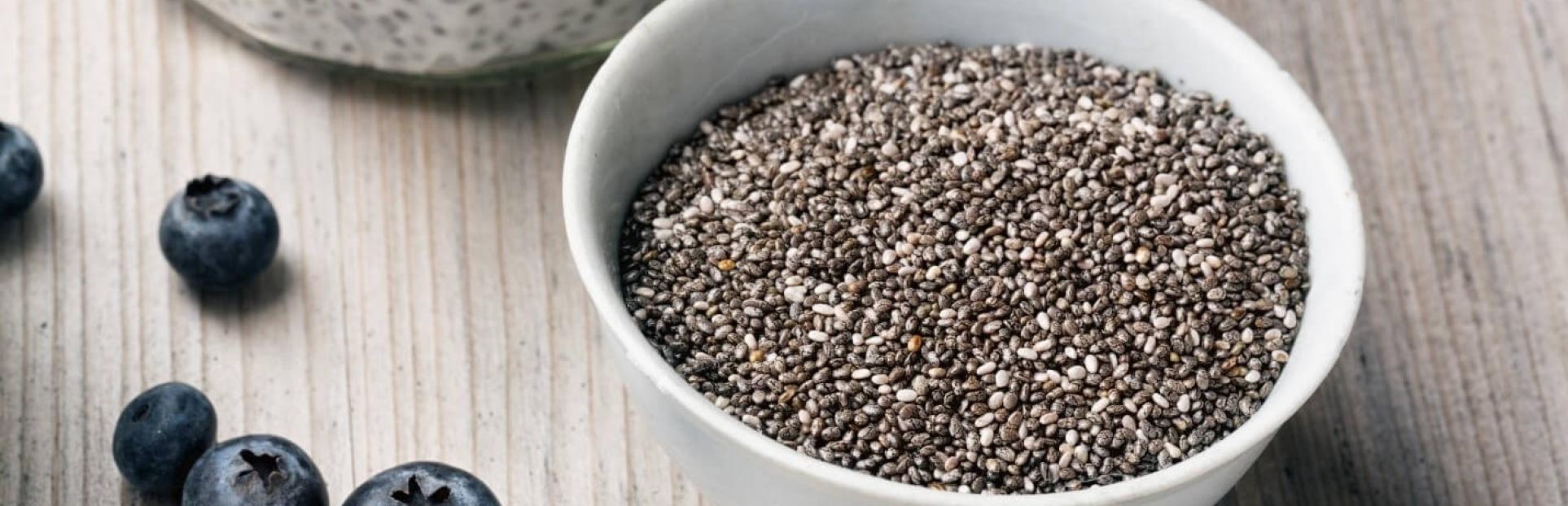 bowl of chia seeds on table