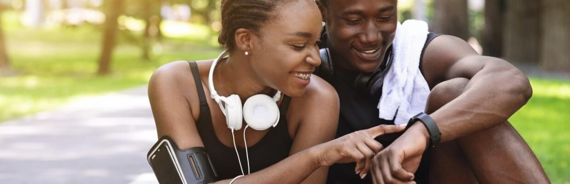 couple sitting down after workout