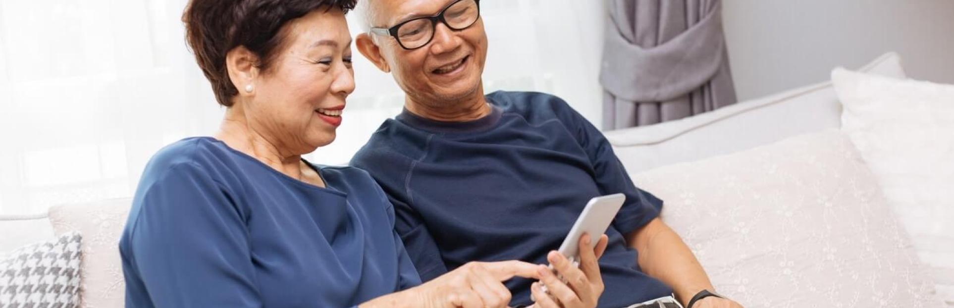 couple looking at phone