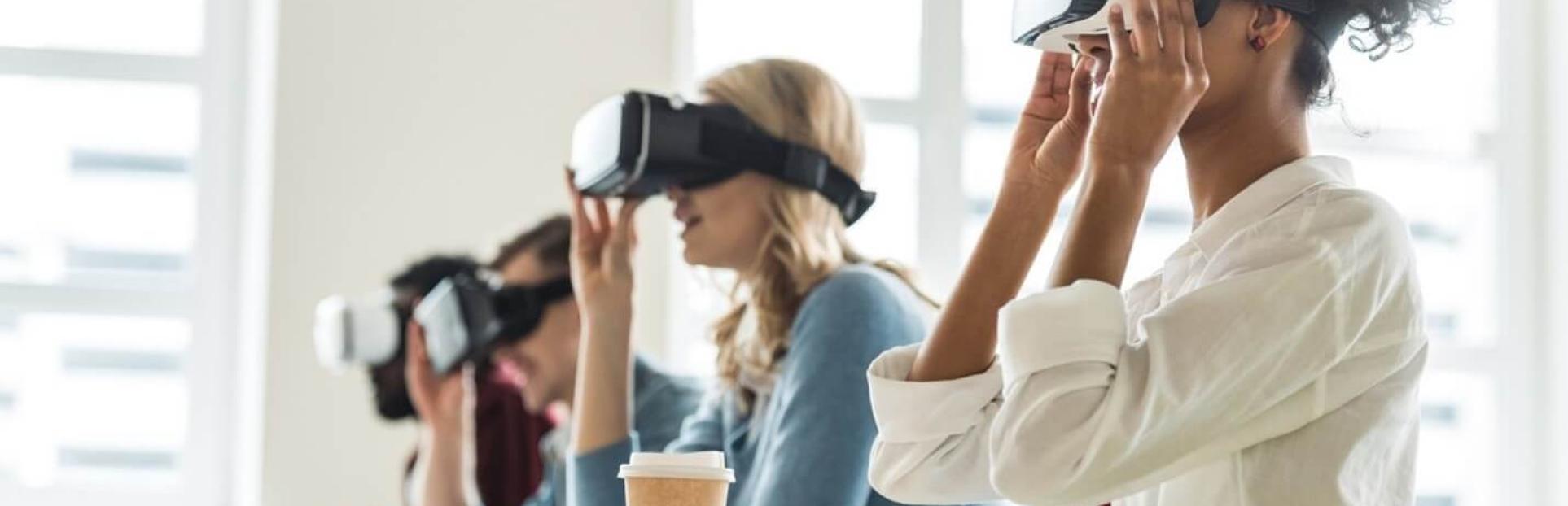 group using virtual reality glasses