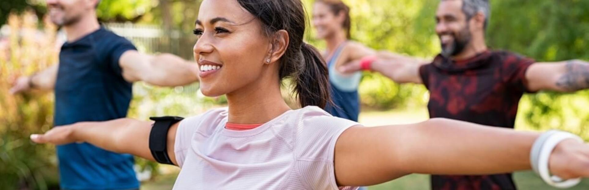 group working out in park