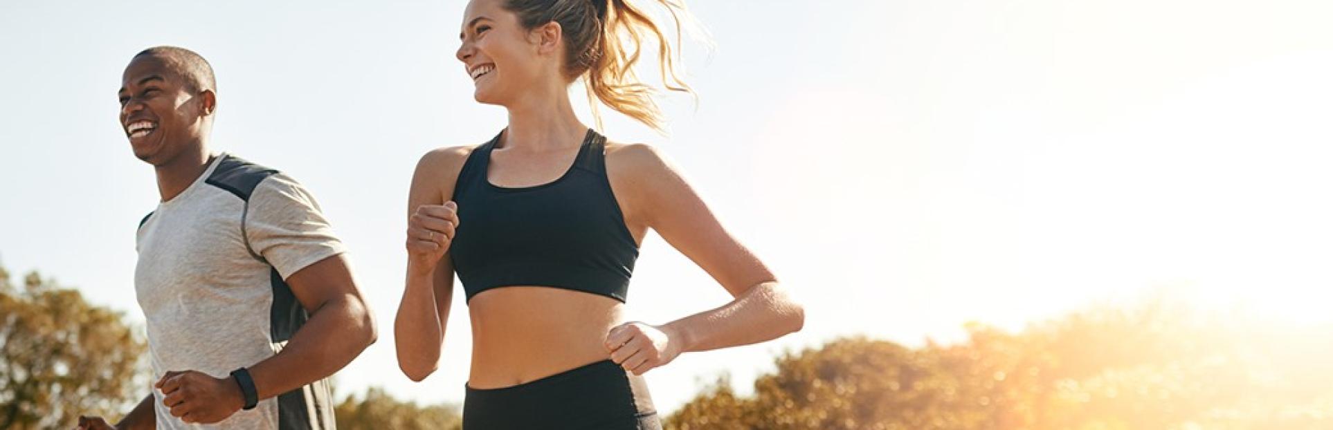 man and woman running 