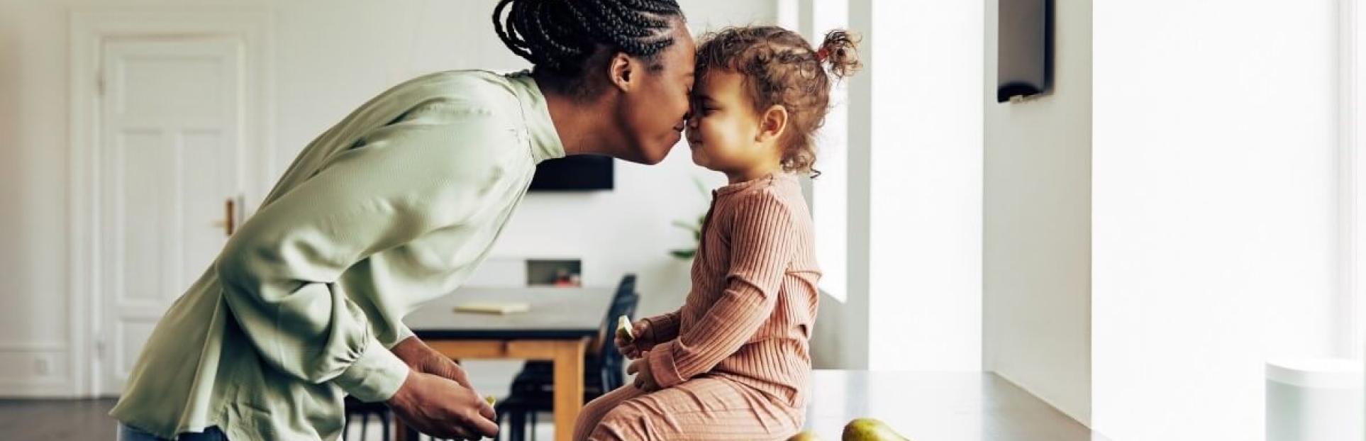 mom and child in kitchen