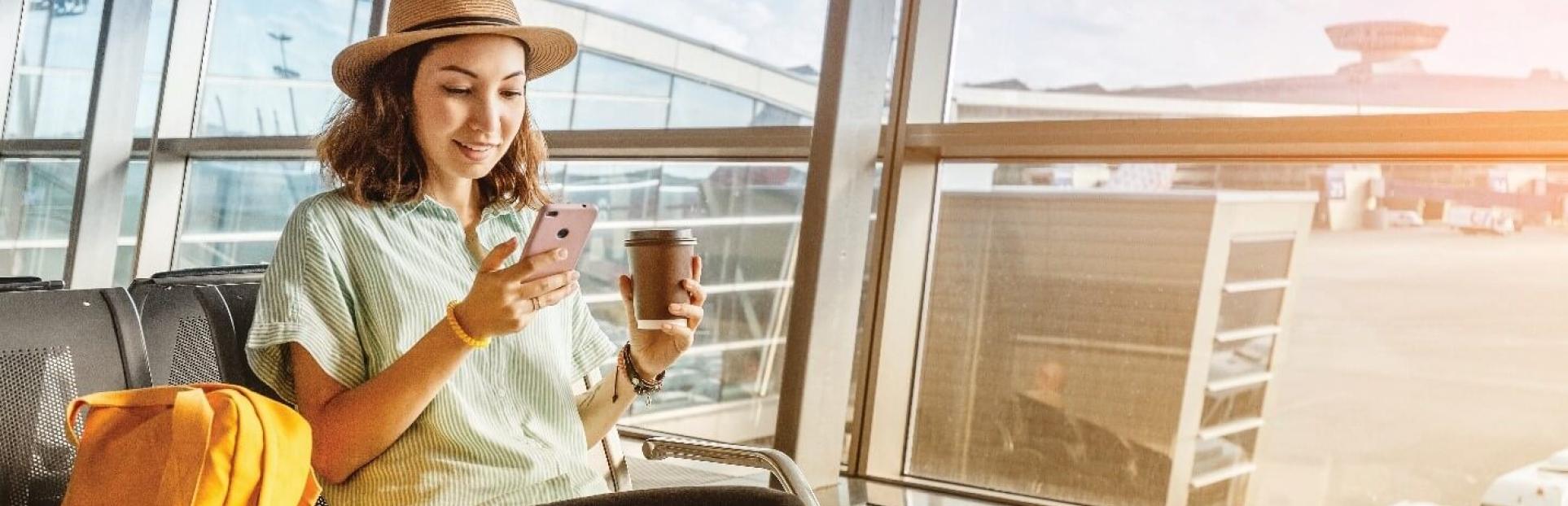 woman at airport on phone