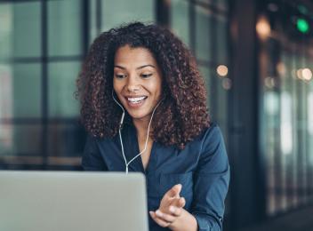 woman watching webinar