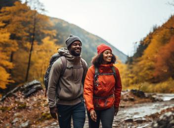 man and woman hiking