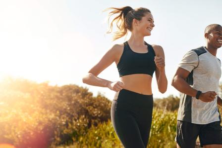 man and woman running