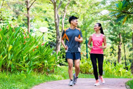 two people running