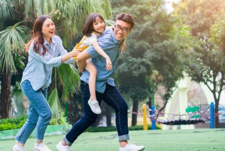 Asian family running