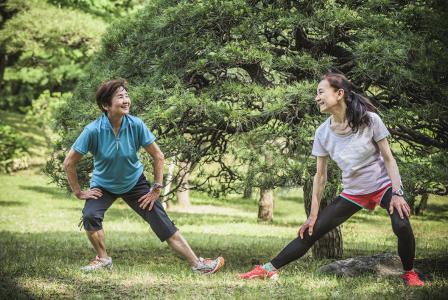 women stretching
