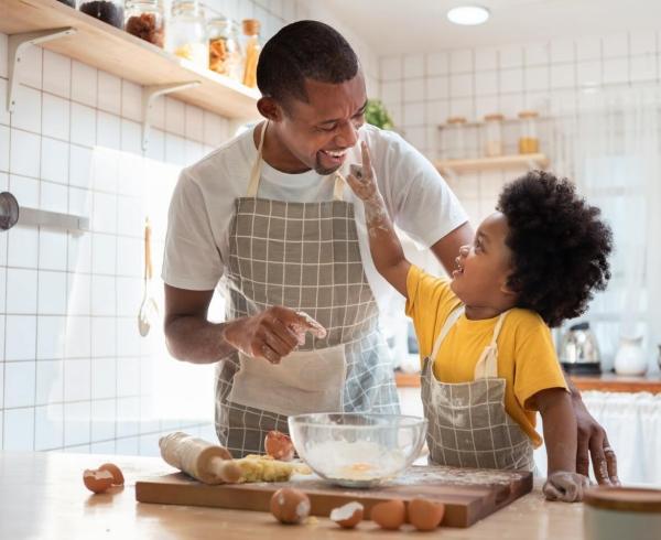 dad and son cooking